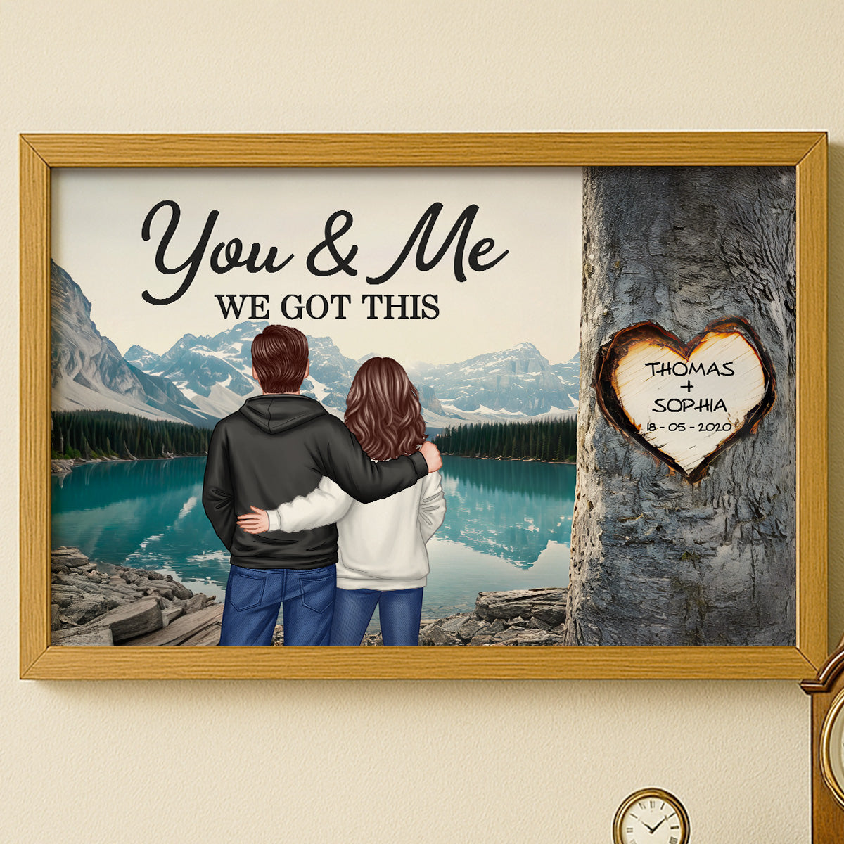 Couple Standing Back View Heart Carved Tree - Personalized Poster - Anniversary Gift, Valentine's Gift For Him, For Her