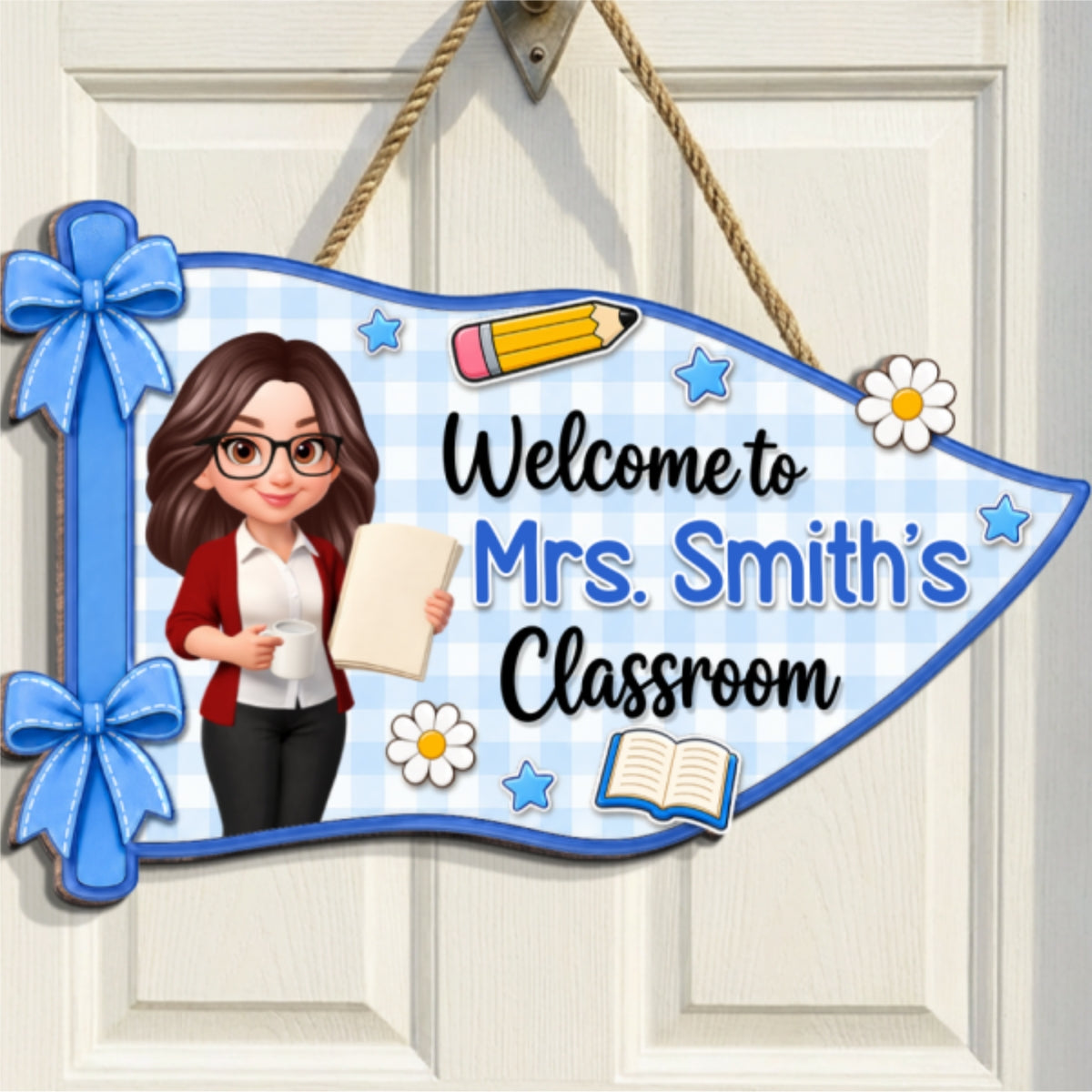 Welcome To Teacher Classroom Pennant Flag Shaped - Personalized Wood Sign