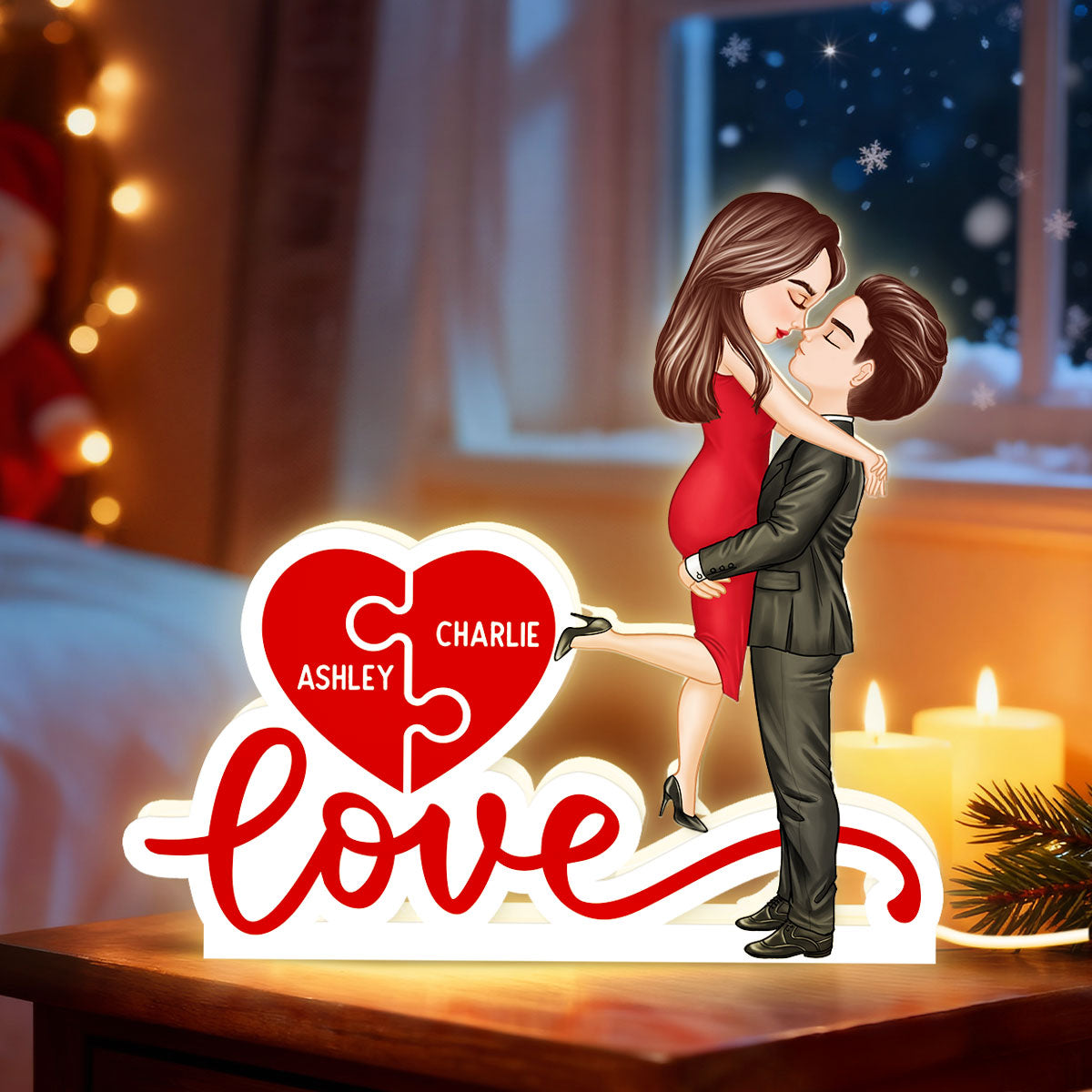 Couple Hugging Kissing Eternal Love - Personalized Light Box - Valentine's Day Gift For Him or Her