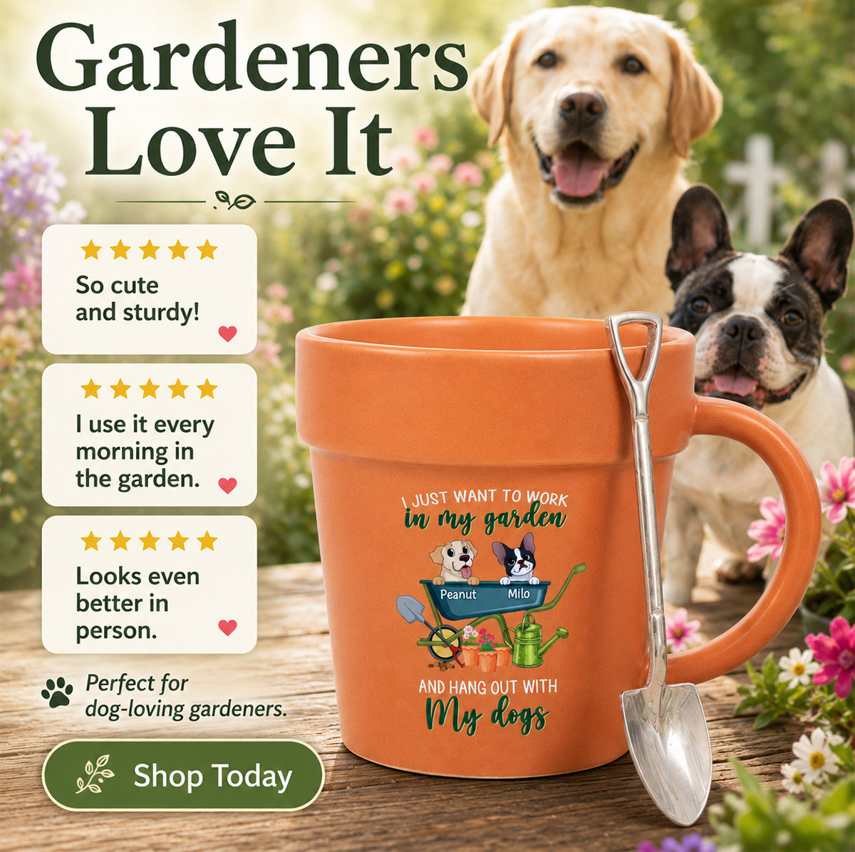 Just Want To Work In My Garden With My Dogs - Personalized Plant Pot Ceramic Mug - Gift For Gardening Lovers