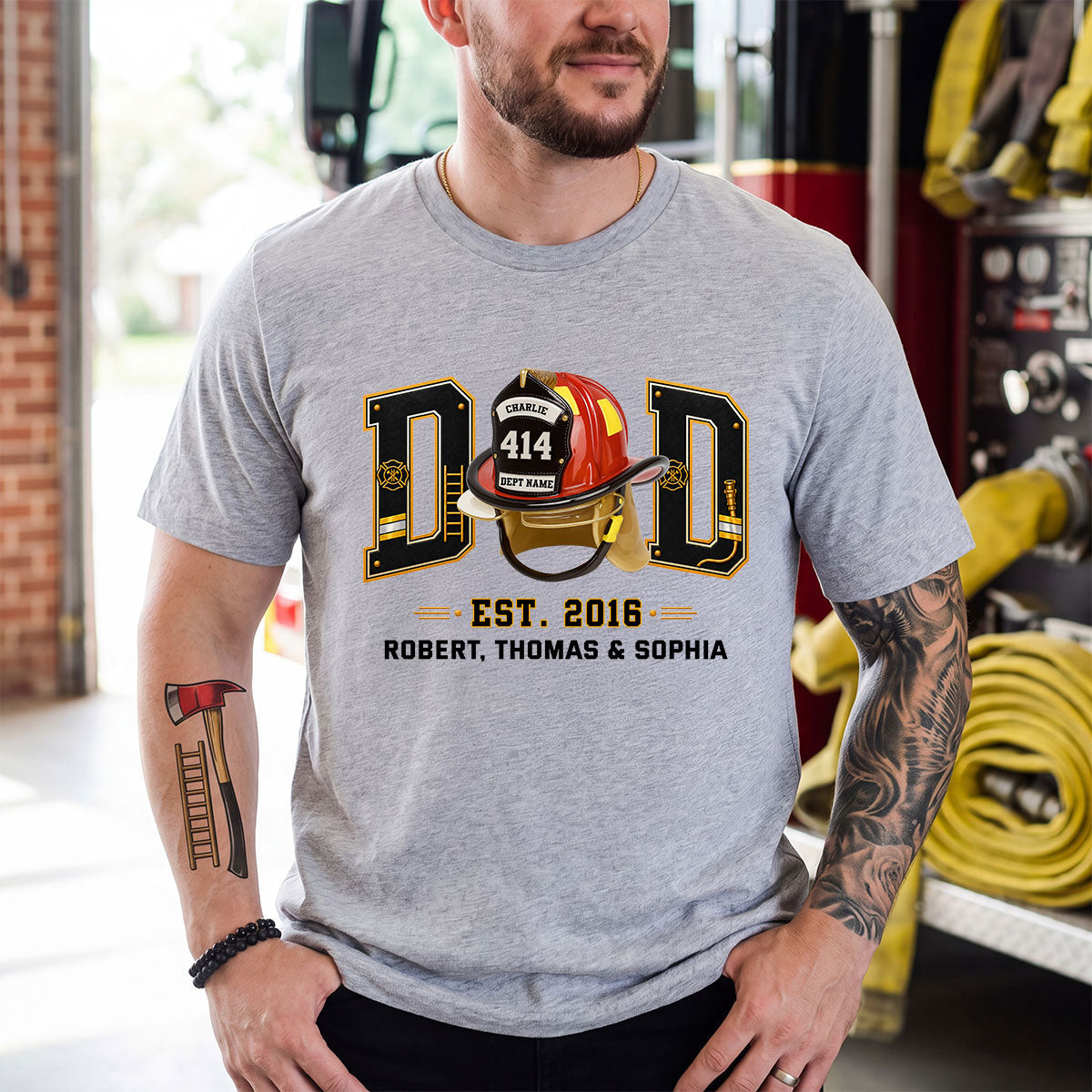Proud Firefighter Dad Firefighter Helmet - Personalized Shirt - Father's Day Gift For Dad, Husband