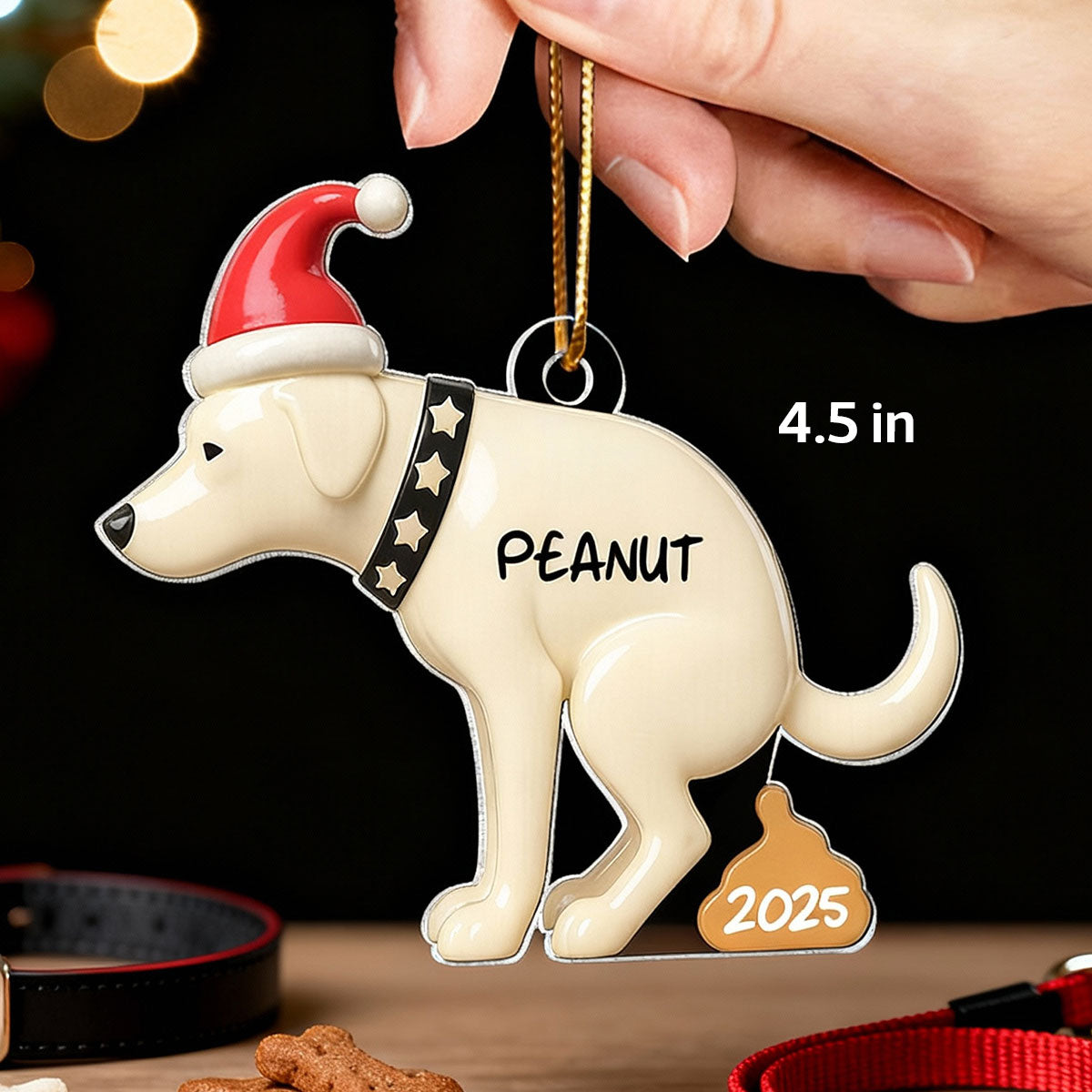3D Effect Labrador Dog Pooping - Personalized Acrylic Ornament - Funny Christmas Gag Gift, White Elephant Gift