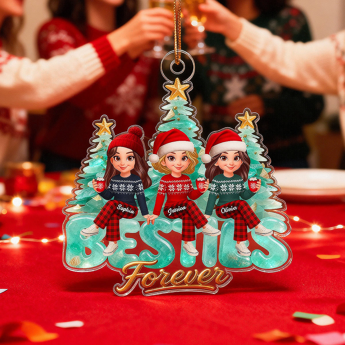 3D Sea Glass Effect Christmas Tree Besties Forever - Personalized Acrylic Ornament - Gift For Best Friends