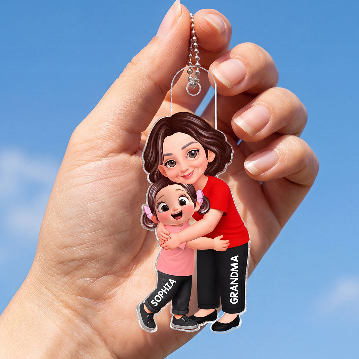 Grandma Grandkids Hugging - Personalized Acrylic Car Hanger - Mother's Day Gift For Grandma, Mom