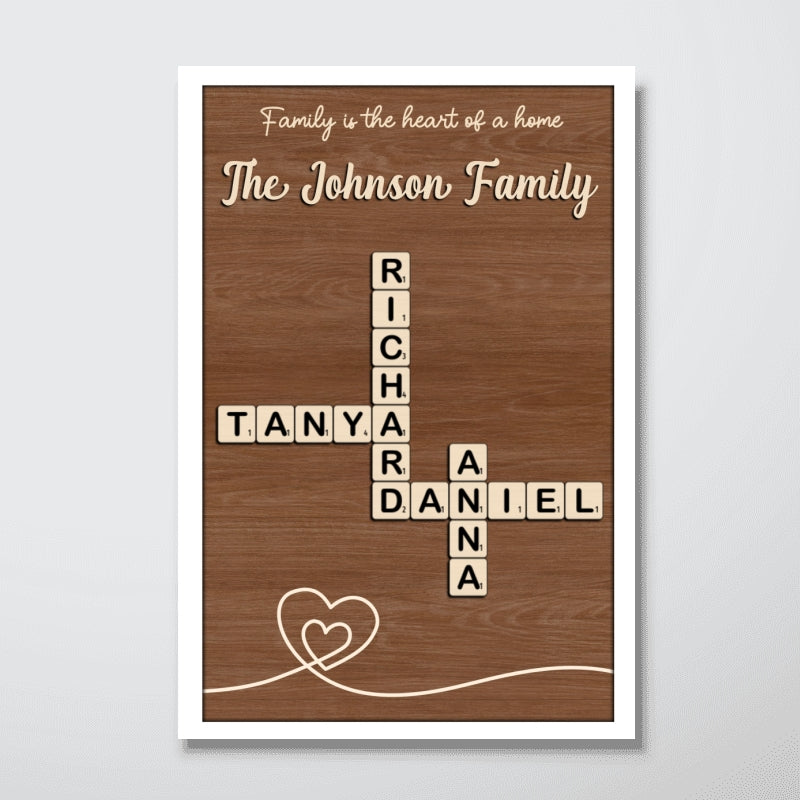 Family is the Heart of the Home Crossword Art - Personalized Poster - Unique Gift for Parents Grandparents