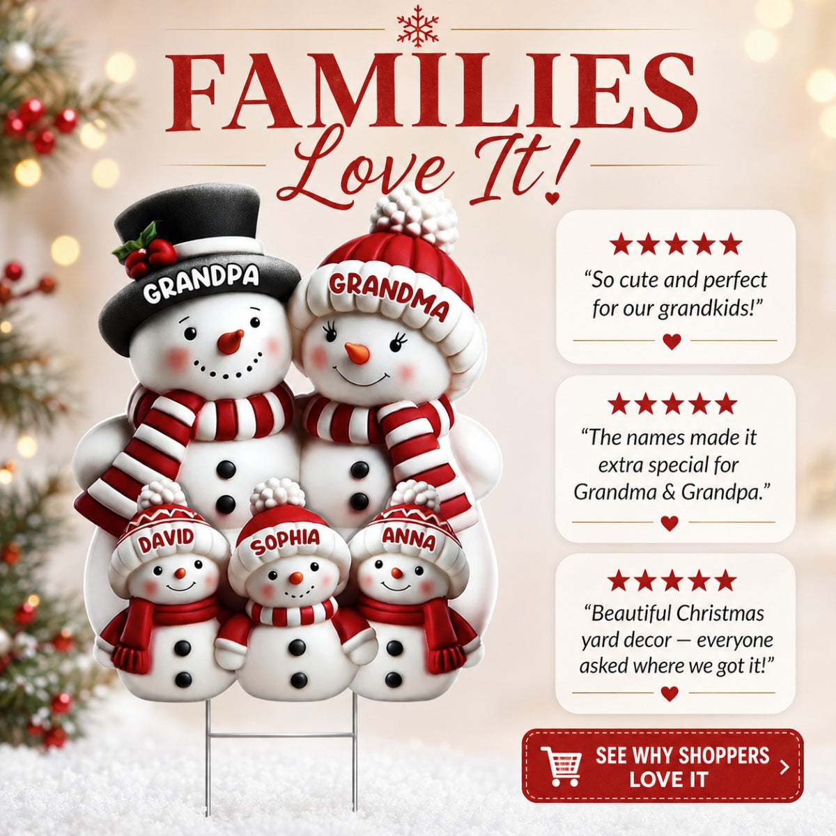 Christmas Cute Snowman Grandpa Grandma Grandkids - Personalized Yard Sign - Christmas Decor For Grandparents