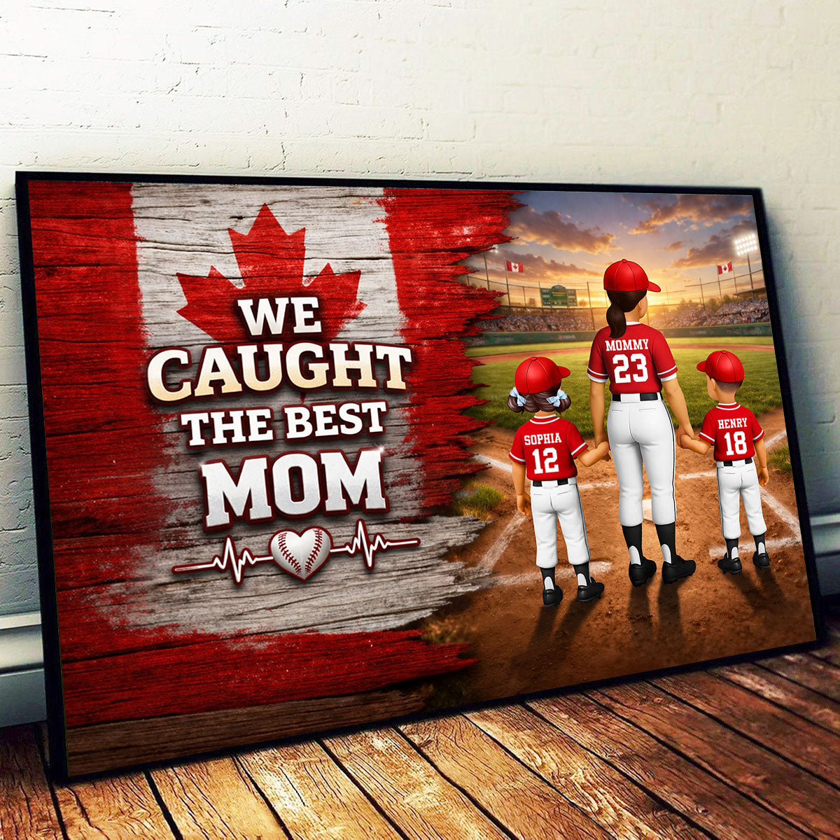 Baseball Mom And Kids Nation Flag - Personalized Poster - Gift For Baseball Mom, Gift For Wife