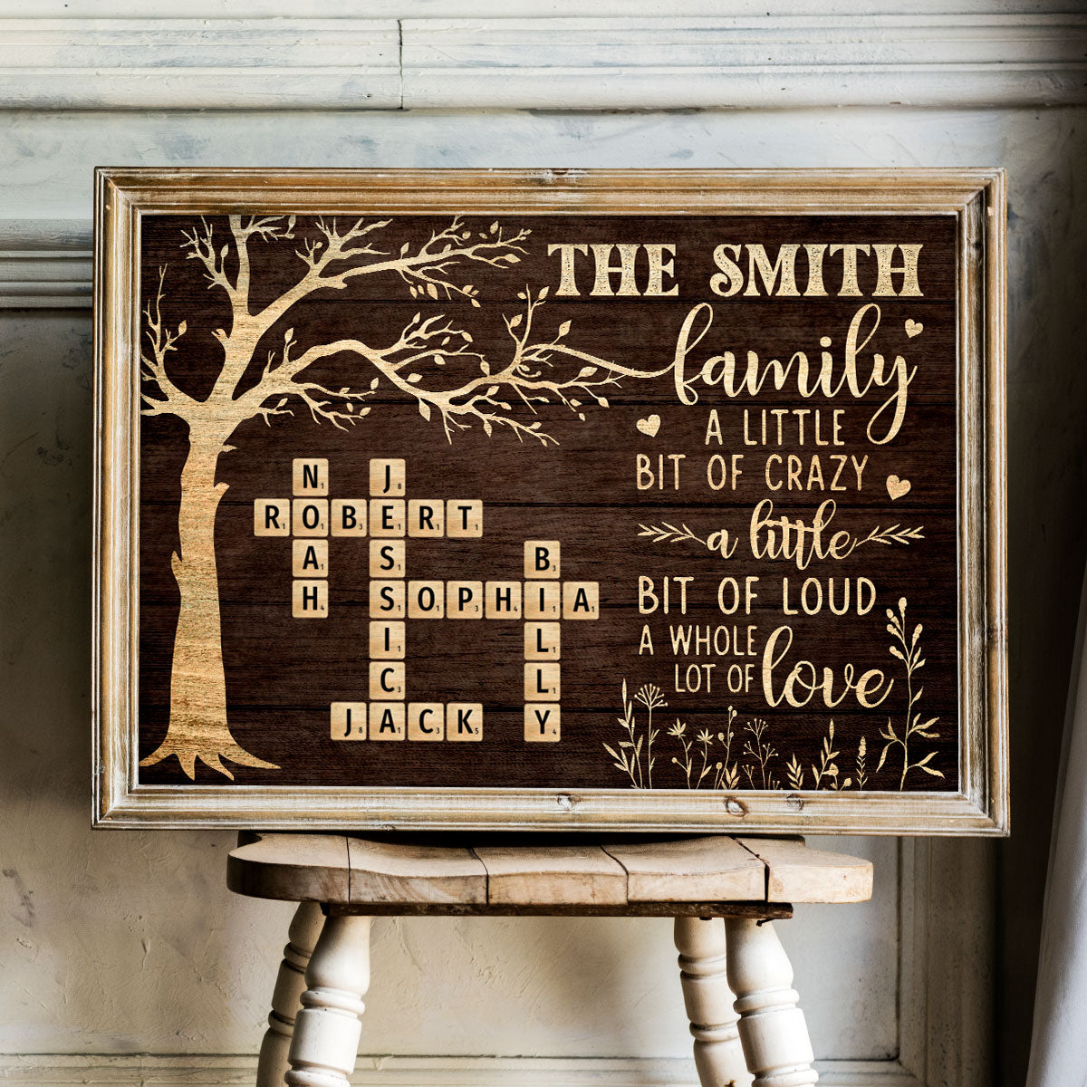 Rustic Vintage Family Lot Of Love Crossword Puzzle Art - Personalized Poster - Heartfelt Father's Day Gift For Dad, Husband