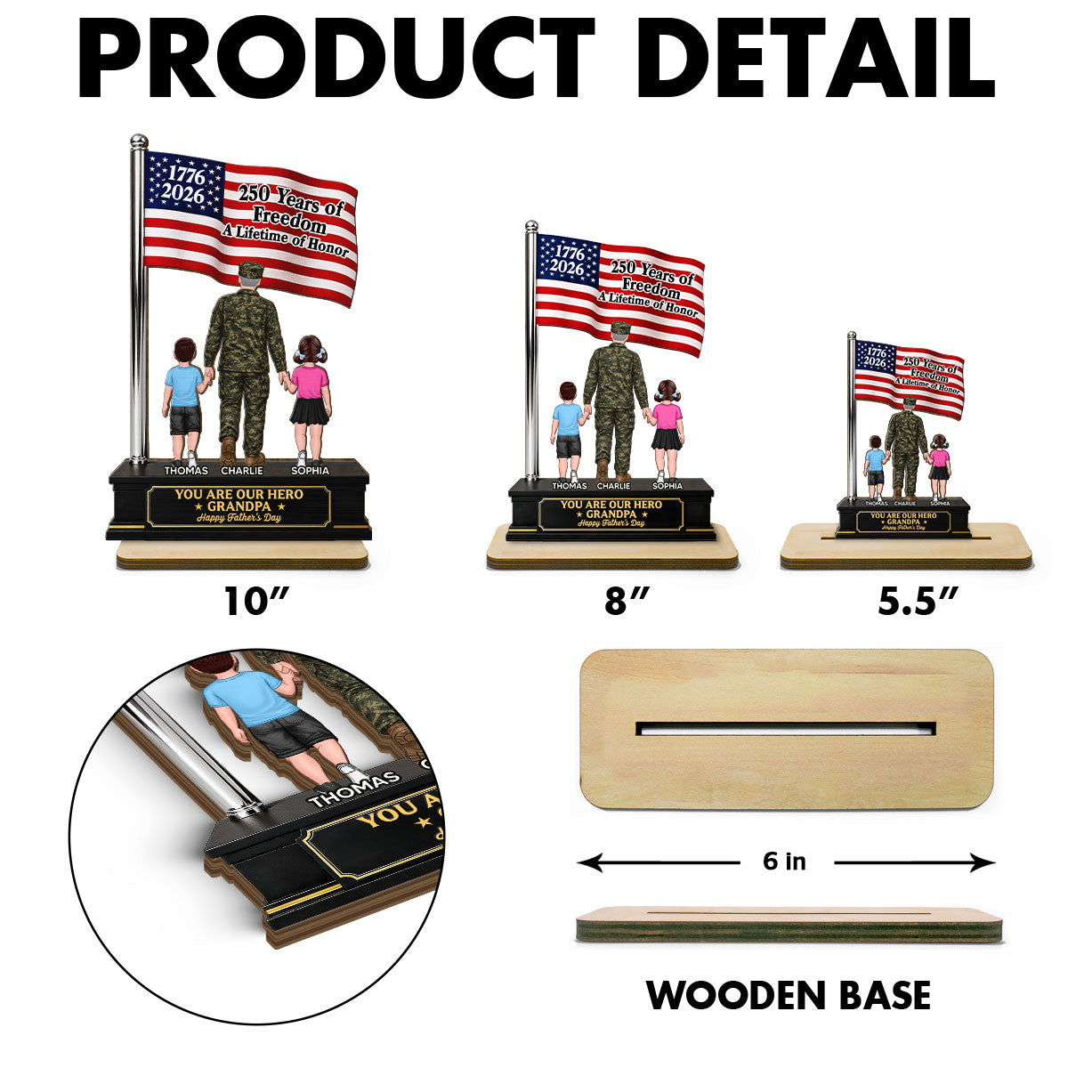 Proud American Military Veteran Grandpa Dad America 250th Anniversary - Personalized 2-Layered Wooden Plaque -  Gift For Dad, Grandpa Husband