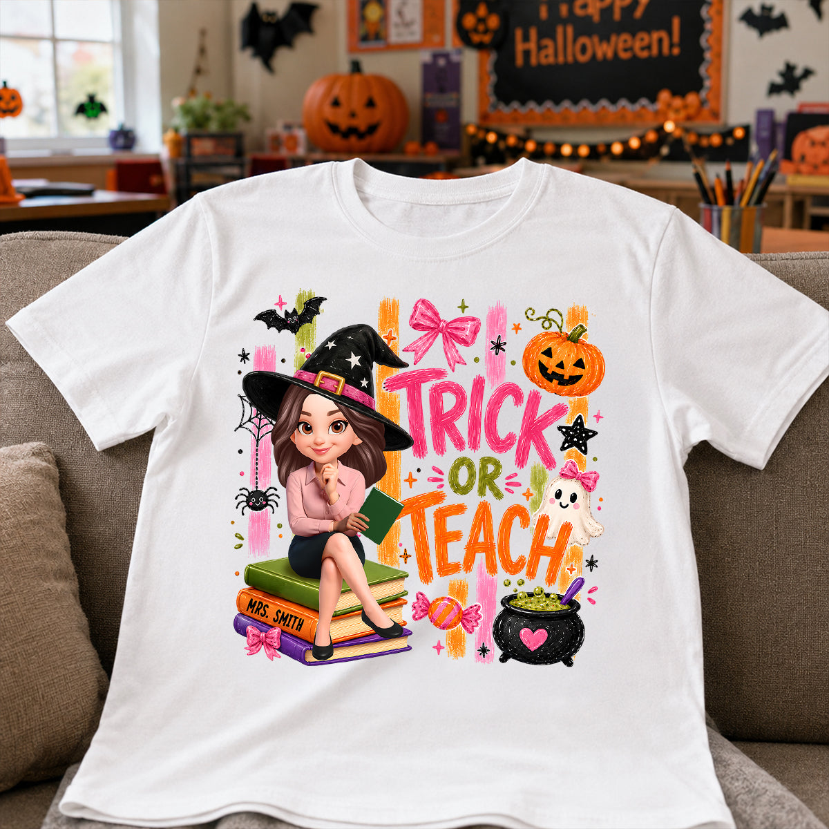 Teacher Treat or Teach - Personalized Shirt - Halloween Shirt for Teachers