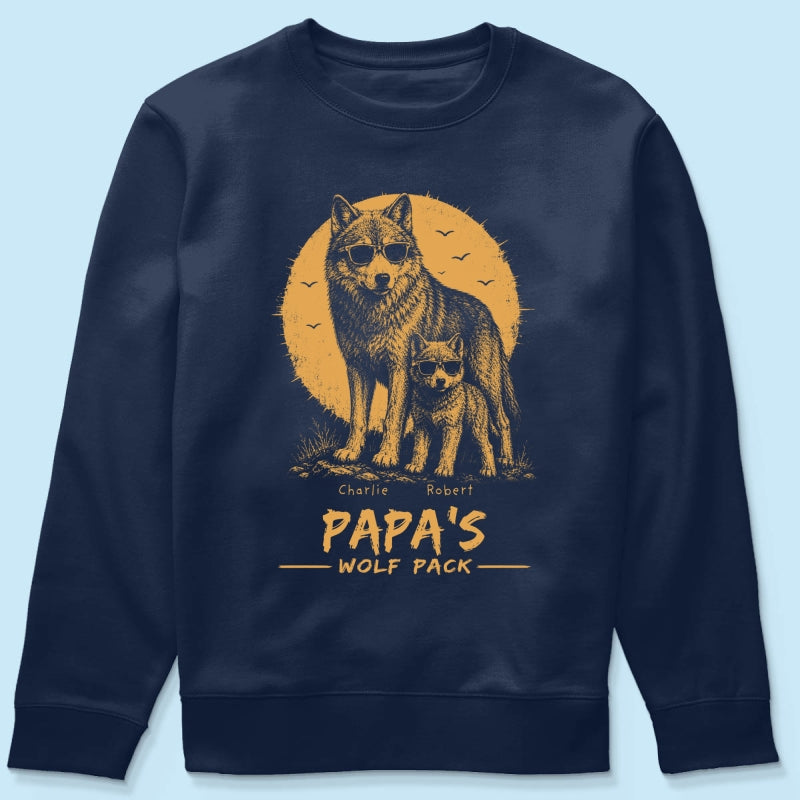 Retro Yellow Vintage Dad Grandpa Papa Wolf Pack - Personalized Shirt - Father's Day Gift For Dad, Husband