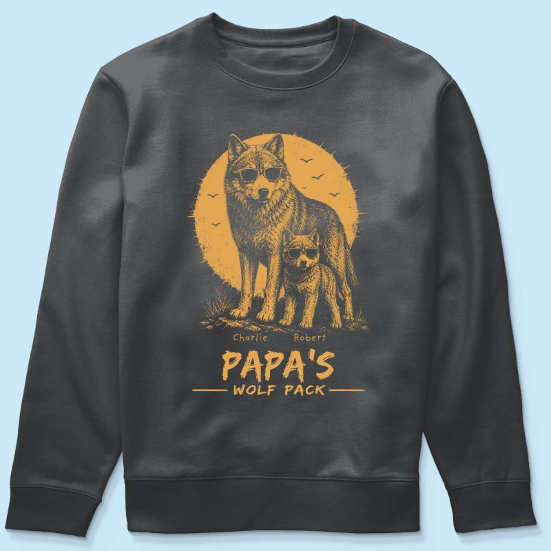 Retro Yellow Vintage Dad Grandpa Papa Wolf Pack - Personalized Shirt - Father's Day Gift For Dad, Husband