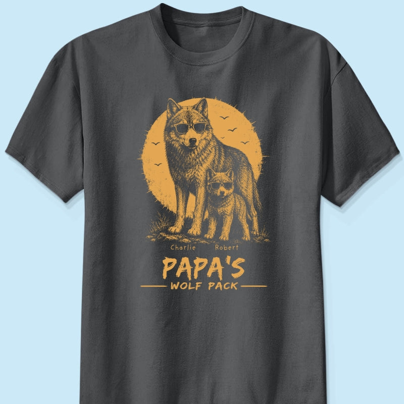 Retro Yellow Vintage Dad Grandpa Papa Wolf Pack - Personalized Shirt - Father's Day Gift For Dad, Husband
