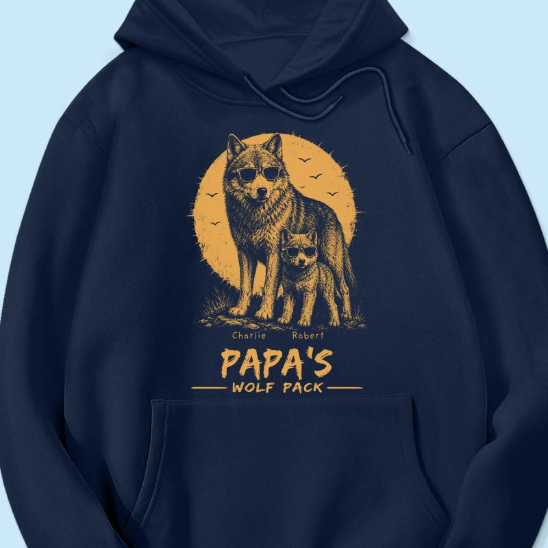 Retro Yellow Vintage Dad Grandpa Papa Wolf Pack - Personalized Shirt - Father's Day Gift For Dad, Husband