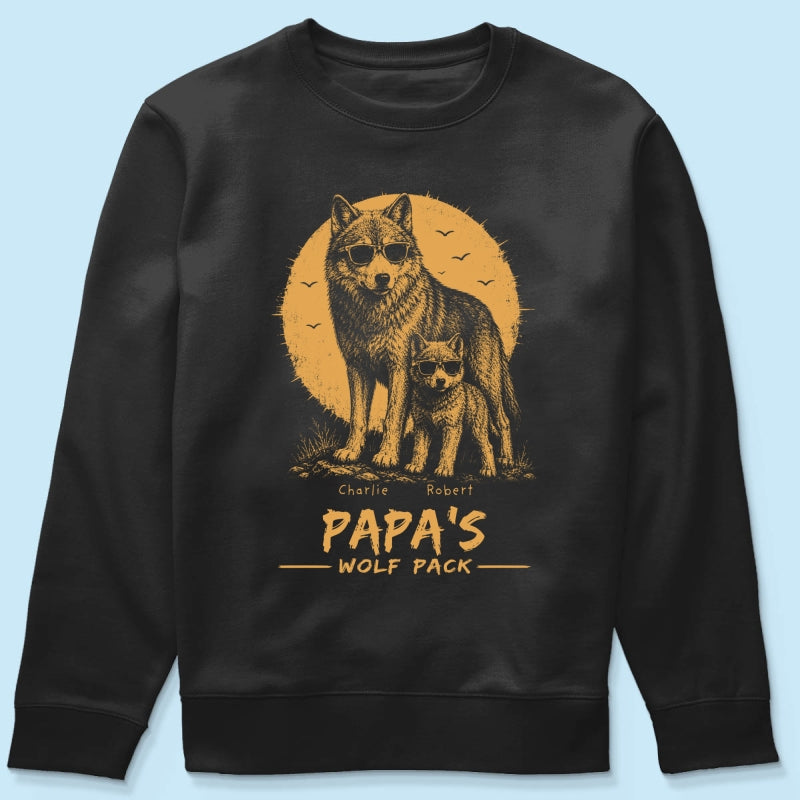 Retro Yellow Vintage Dad Grandpa Papa Wolf Pack - Personalized Shirt - Father's Day Gift For Dad, Husband