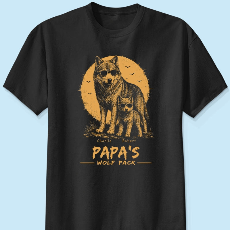 Retro Yellow Vintage Dad Grandpa Papa Wolf Pack - Personalized Shirt - Father's Day Gift For Dad, Husband