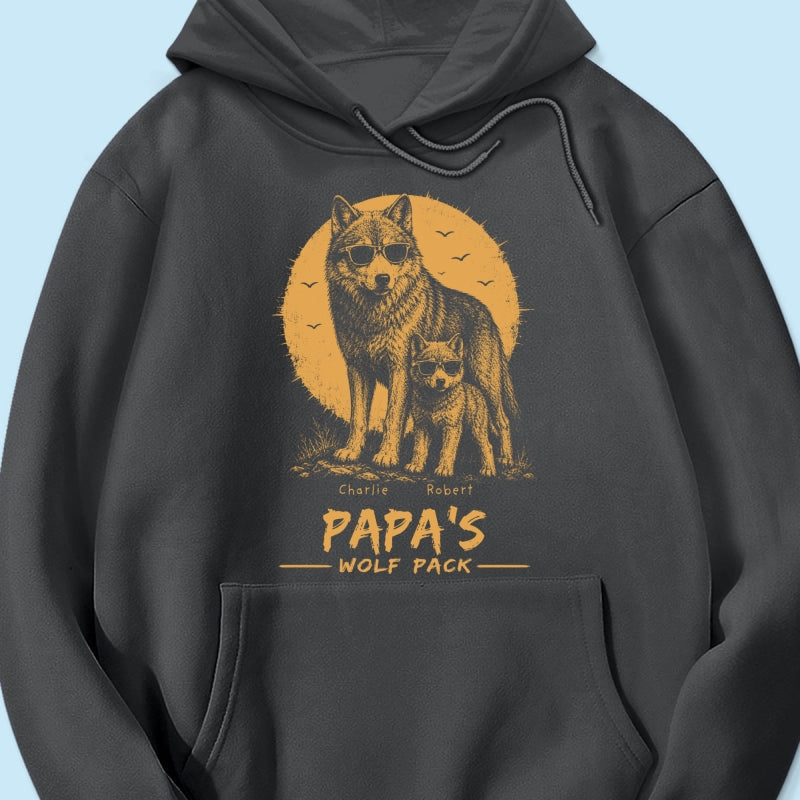 Retro Yellow Vintage Dad Grandpa Papa Wolf Pack - Personalized Shirt - Father's Day Gift For Dad, Husband