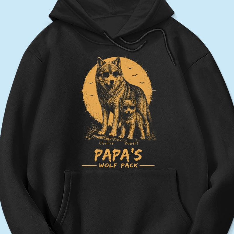 Retro Yellow Vintage Dad Grandpa Papa Wolf Pack - Personalized Shirt - Father's Day Gift For Dad, Husband