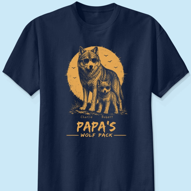 Retro Yellow Vintage Dad Grandpa Papa Wolf Pack - Personalized Shirt - Father's Day Gift For Dad, Husband