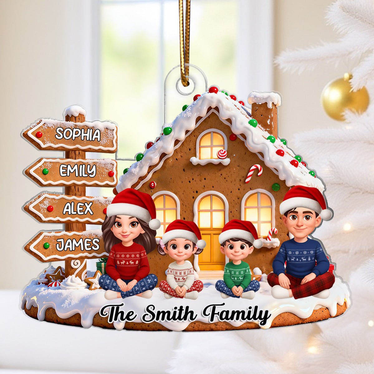 3D Effect Christmas Gingerbread Cake House Beautiful Family Together - Personalized Acrylic Ornament