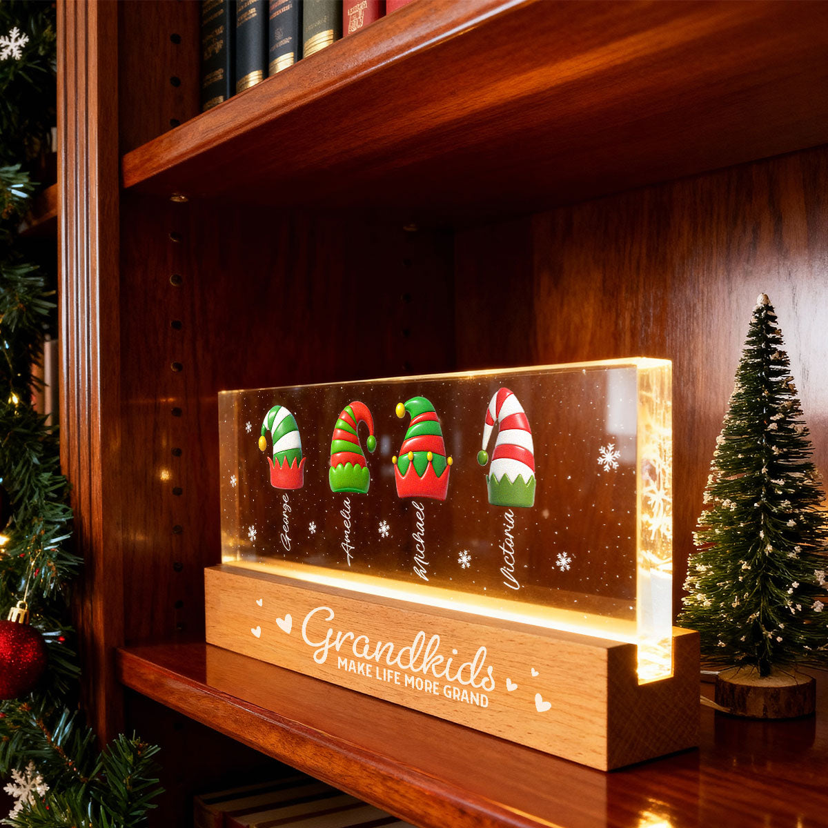 Grandkids Make Life More Grand - Personalized LED Night Light - Heartwarming Christmas Gift For Grandma, Grandkids, Family