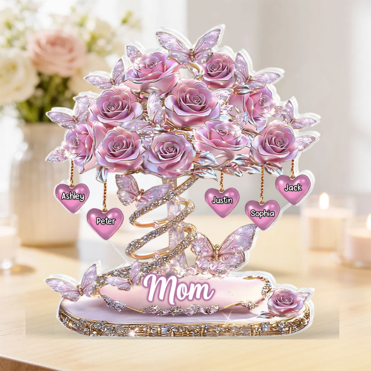 Best Mom Ever Heart Tree - Personalized Acrylic Block Plaque - Heartfelt Gift For Mom, Grandma