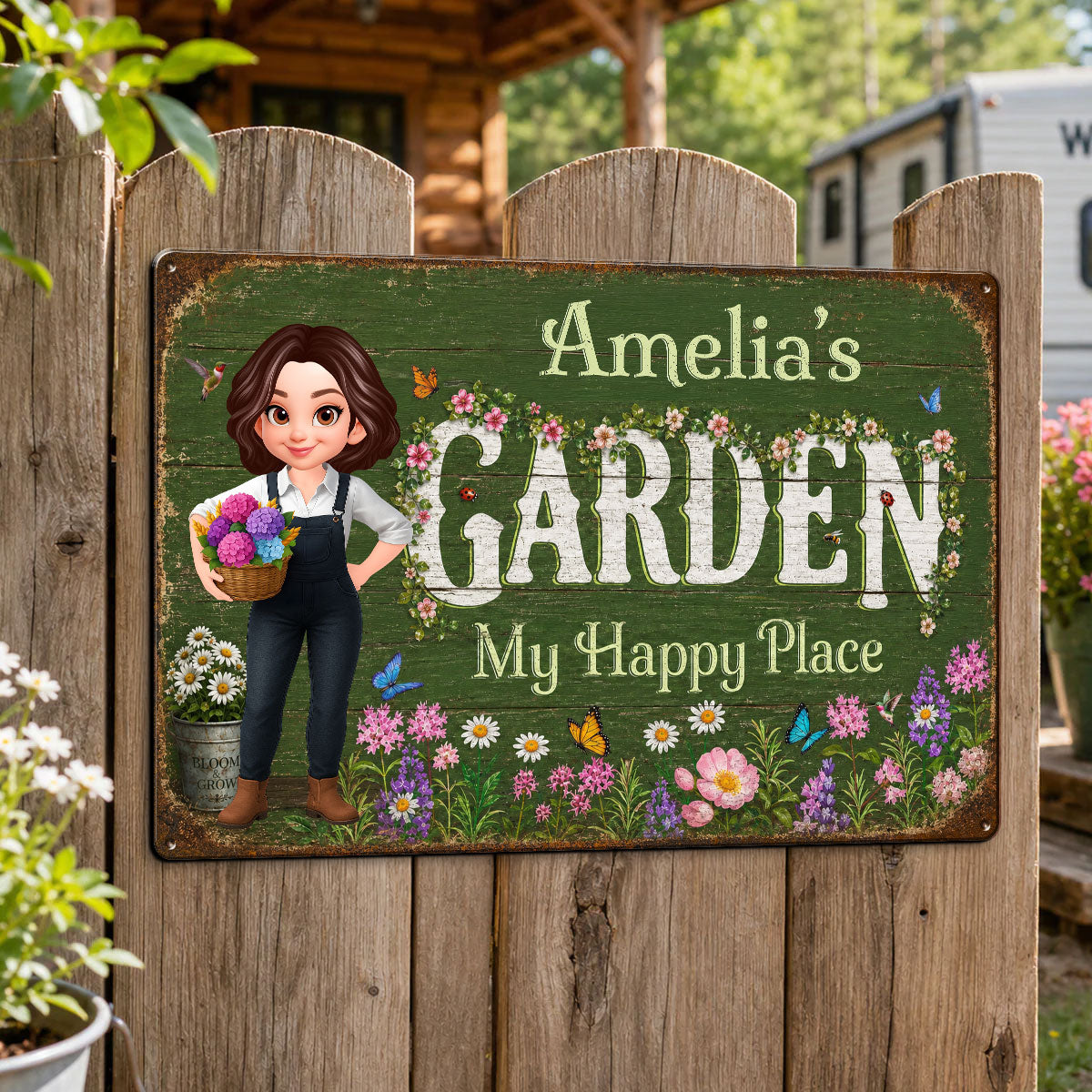 My Happy Place Flower Garden - Personalized Metal Sign - Gift for Her