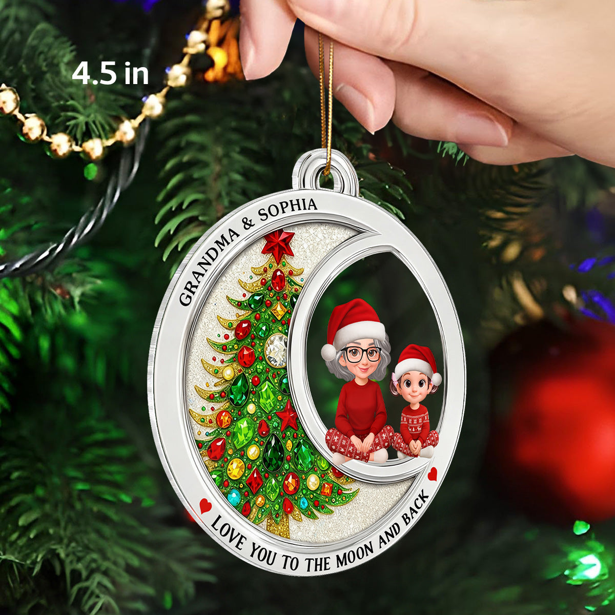 2D Flat Crystal Effect Love To The Moon Grandma Grandkid Sitting - Personalized Acrylic Ornament
