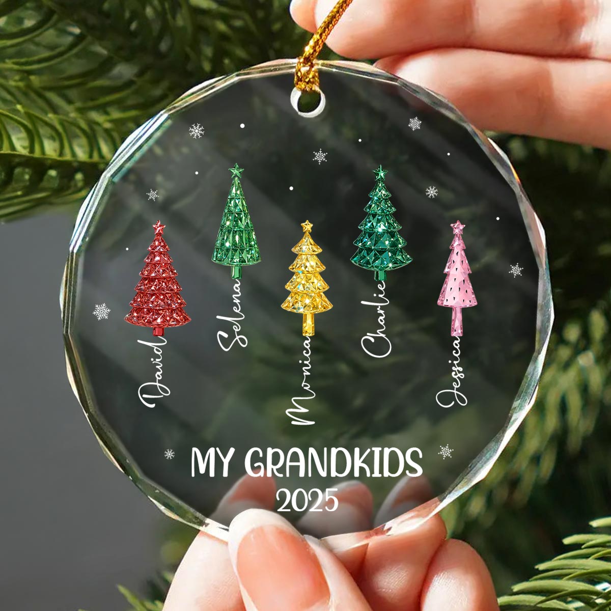 My Grandkids Christmas Tree 3D Crystal Effect - Personalized Glass Ornament - Christmas Gift for Grandma