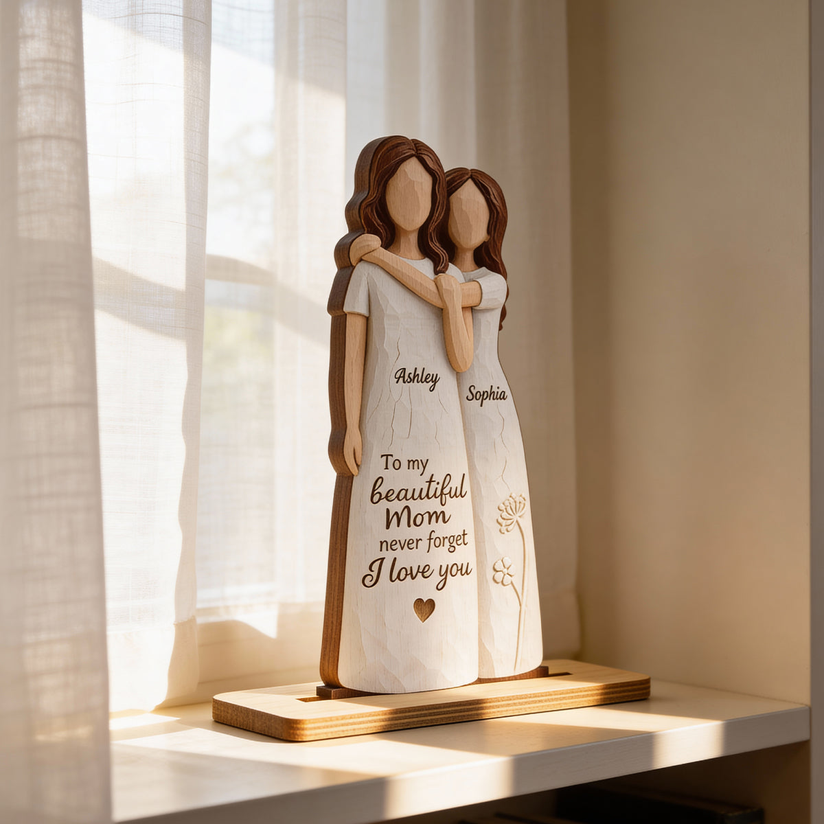 To My Beautiful Mom Never Forget I Love You - Personalized 2-Layered Wooden Plaque - Mother's Day Gift for Mom