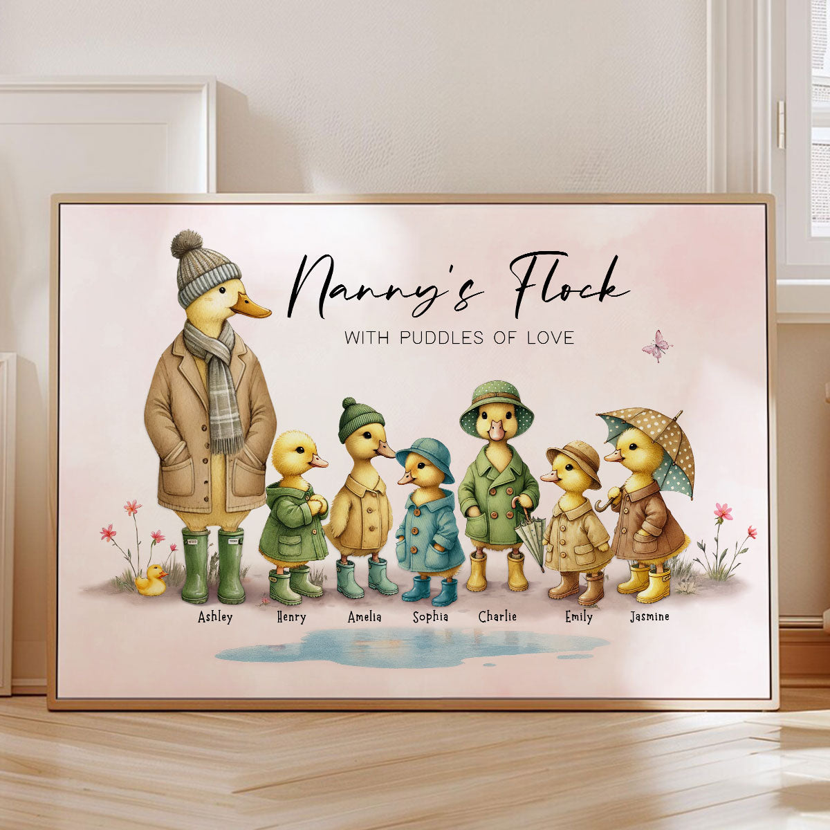 Nanny's Flock Gift For Grandma Nana Grammy Cute Ducks Personalised Poster, Gift