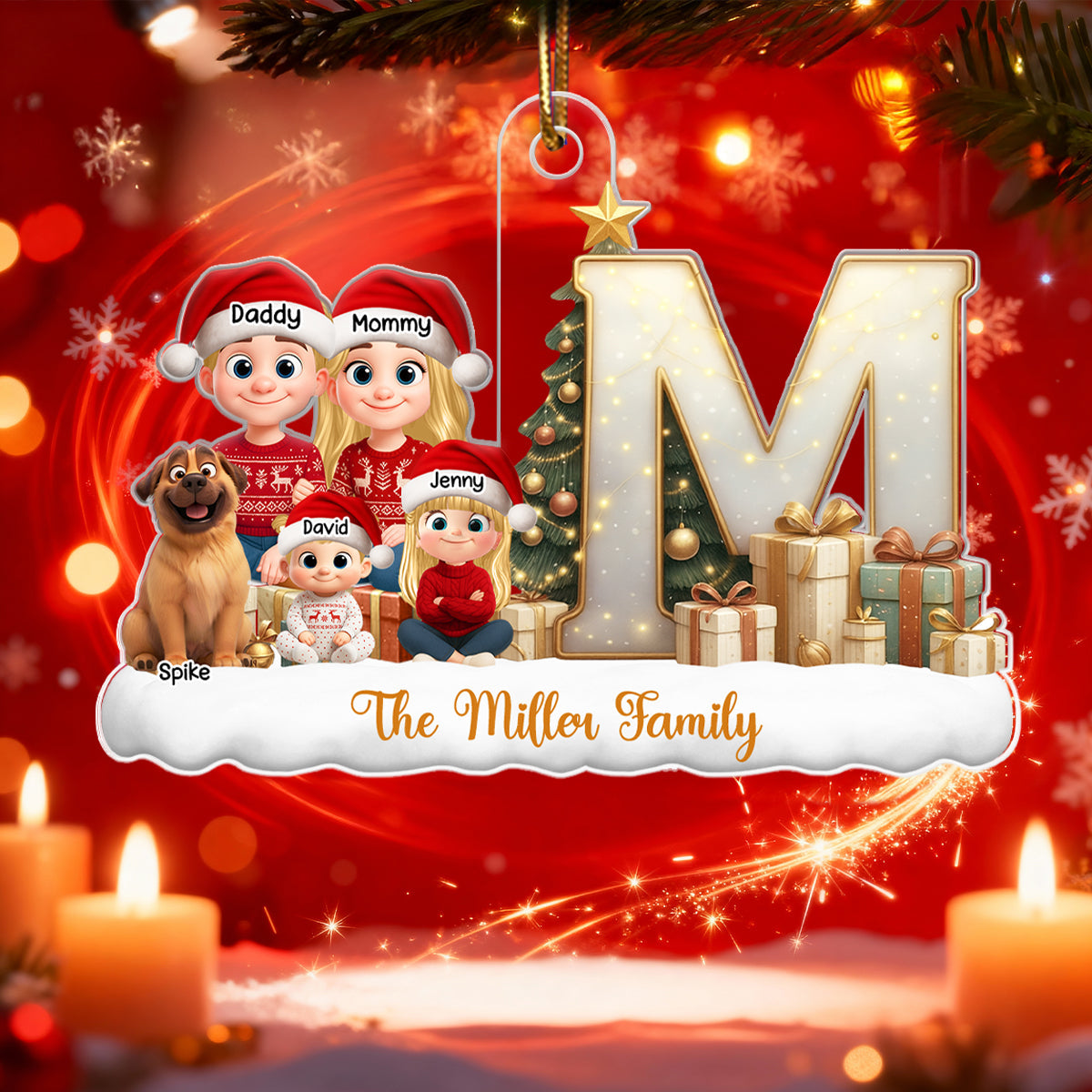 Family Name Initial Letter - Personalized Acrylic Ornament - Christmas Gift for Family
