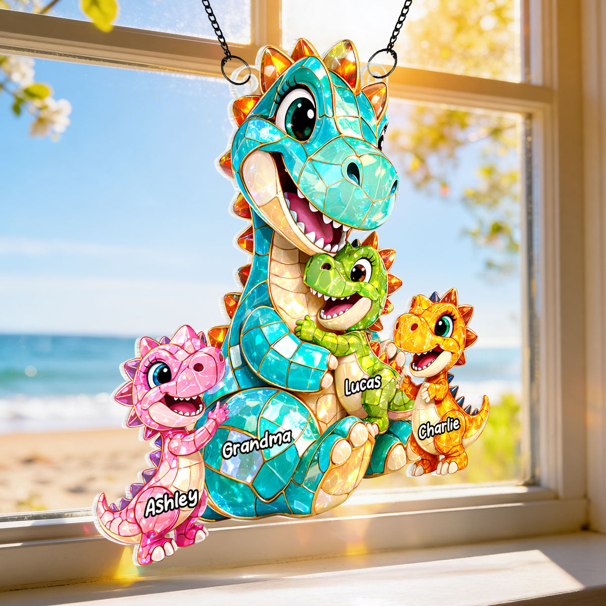 Dinosaur Grandma Grandkids - Personalized Suncatcher - Heartfelt Mother's Day Gift for Grandma, Mom, Wife