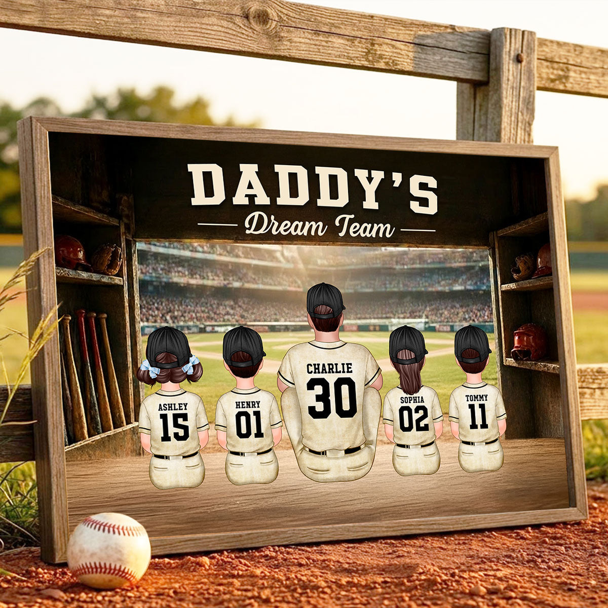 Baseball Dugout Daddy's Dream Team - Personalized Poster - Father's Day Gift For Baseball Dad, Husband
