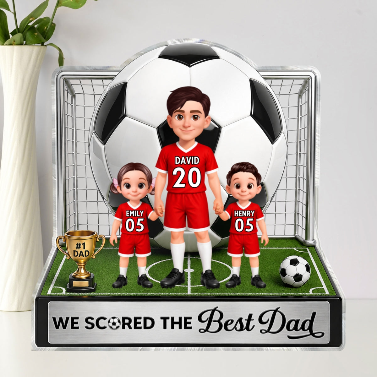 No 1 Soccer Dad And Kids We Scored The Best Dad 2D Flat Printed - Personalized Acrylic Block Plaque -  Gift For Dad, Husband, Soccer Football Fans