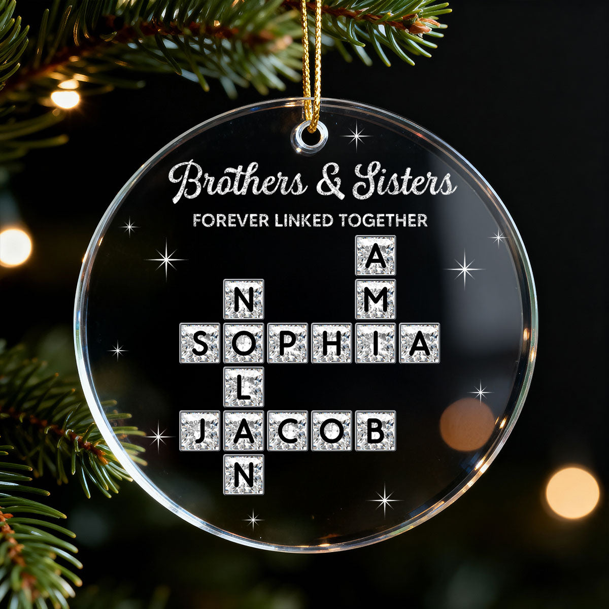 3D Shining Effect Brothers Sisters Crossword Puzzle Art - Personalized Acrylic Ornament - Christmas Gift For Siblings, Brothers, Sisters