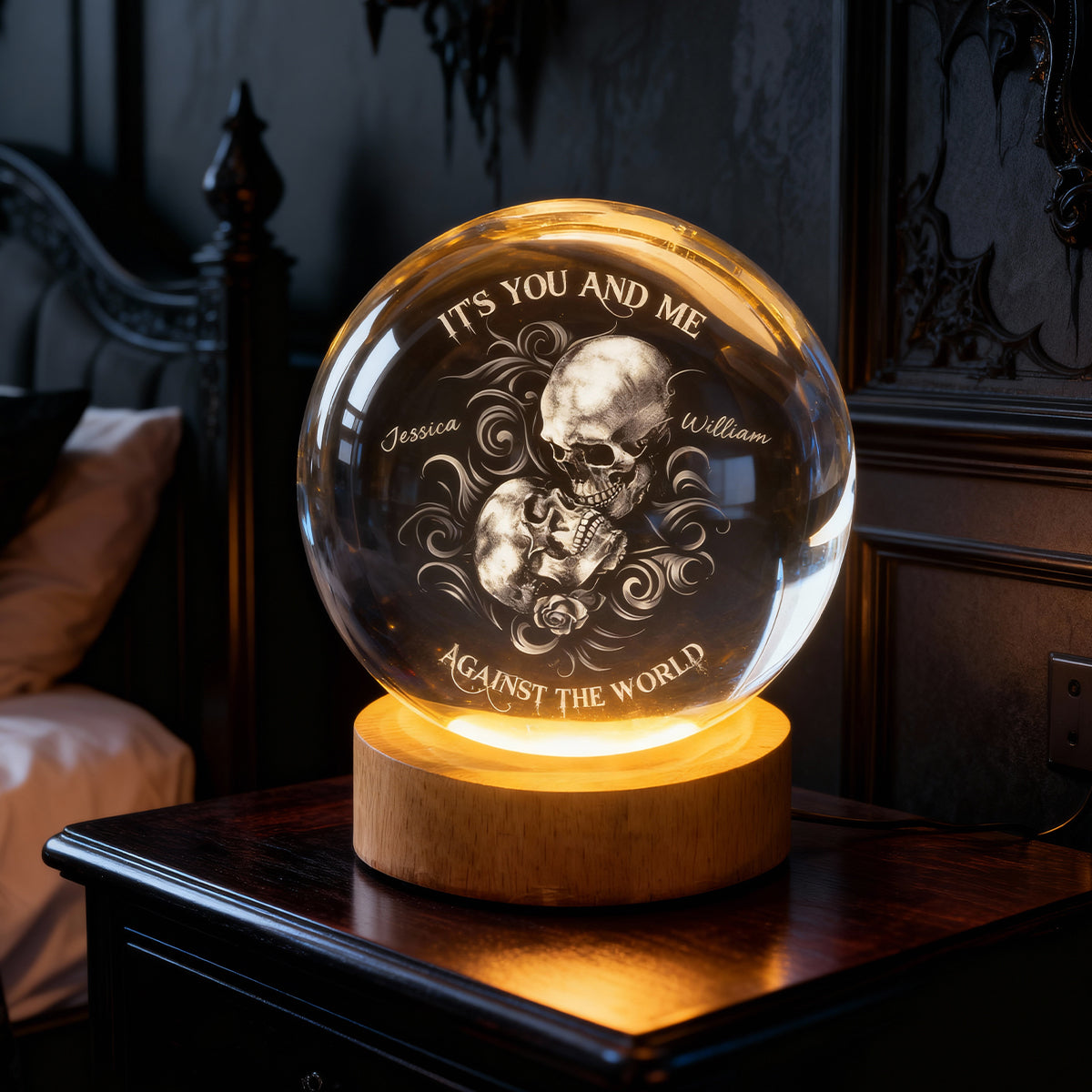 It's You and Me Against the World - Personalized Crystal Ball LED Night Light - Sentimental Valentine's Day Gift for Her, for Him