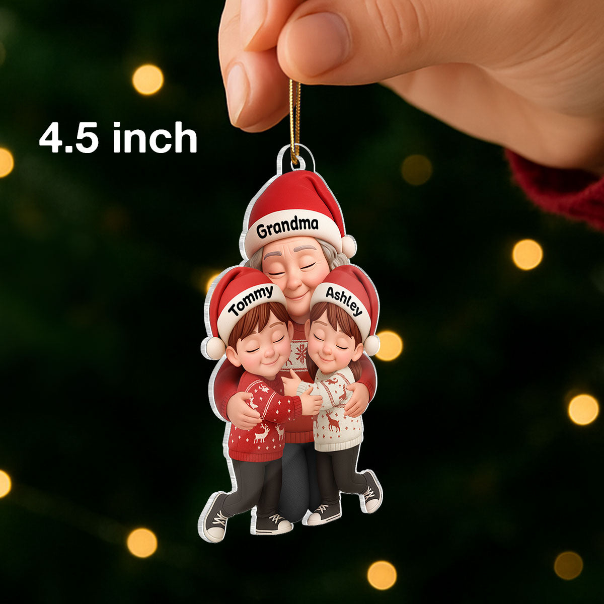 Grandma’s Loving Embrace – Custom Ornament with Grandkids’ Names – A Cherished Christmas Keepsake for Grandma, Grandkids