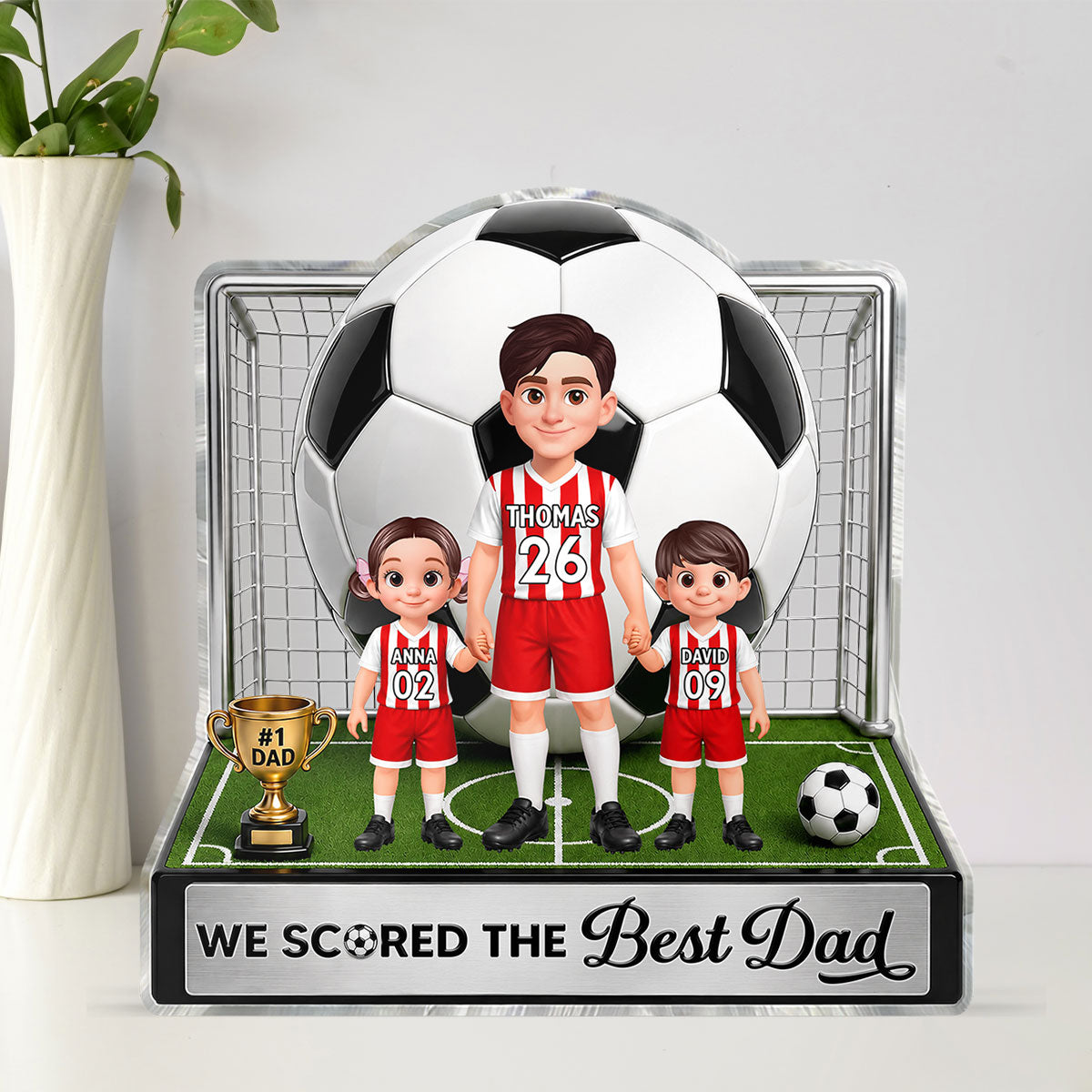 No 1 Soccer Dad And Kids We Scored The Best Dad 2D Flat Printed - Personalized Acrylic Block Plaque -  Gift For Dad, Husband, Soccer Football Fans
