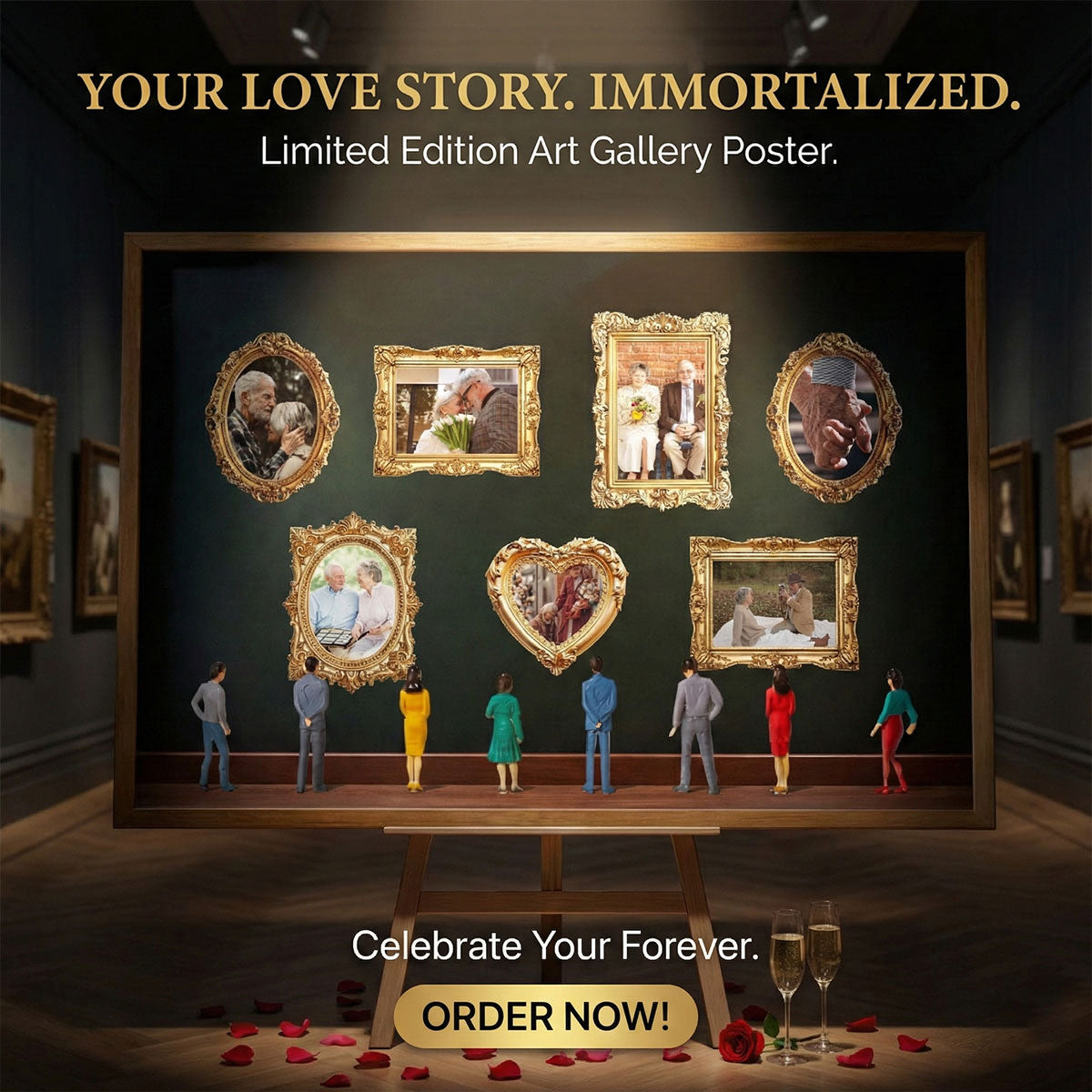 Custom Couple Photos Eternal Love As Art Gallery In Museum Exhibition - Personalized Poster - Gift For Couple