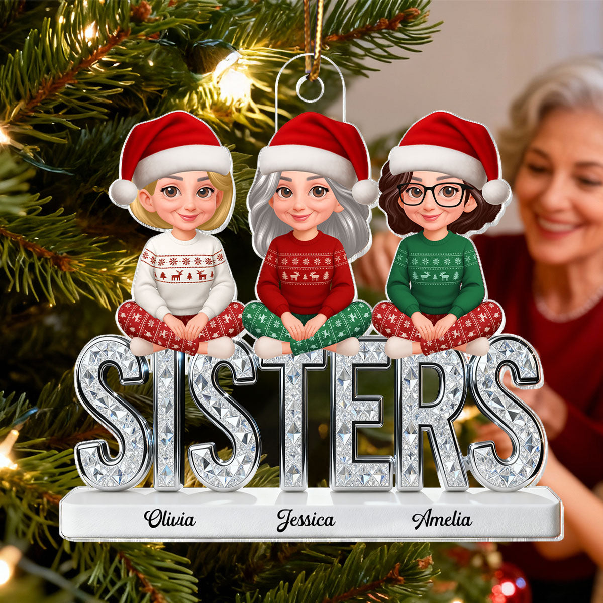 3D Shining Effect Sisters Forever Together Beautiful Women - Personalized Acrylic Ornament - Gift For Sisters