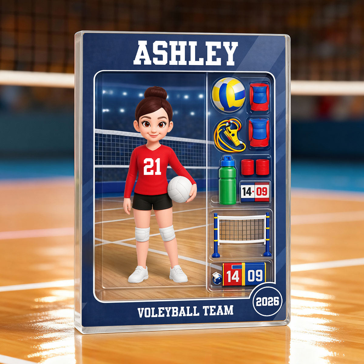 Volleyball Girl Action Figure - Personalized Acrylic Block Plaque - Unique Gift For Daughter, Granddaughter