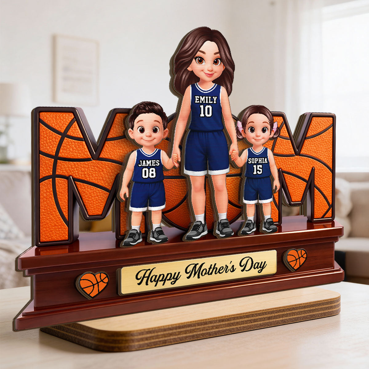 Basketball Best Mom Ever - Personalized 2-Layered Wooden Plaque - Mother's Day Gift For Mom, Wife
