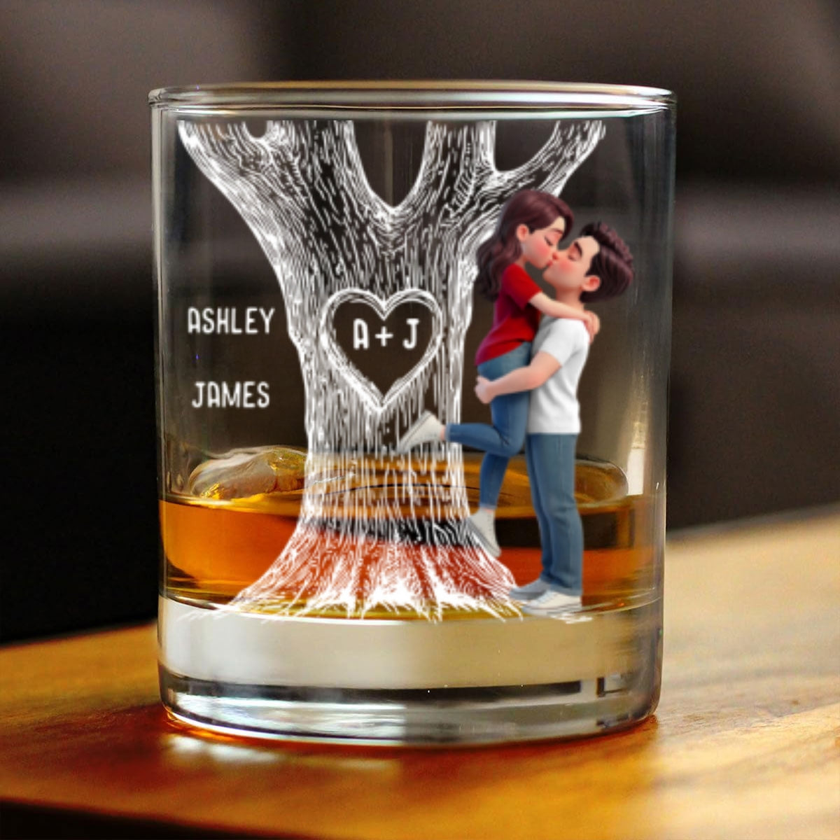 Eternal Love Couple Hugging Kissing Tree Of Love - Personalized Whiskey Glass, Wine Glass - Heartfelt Valentine, Anniversary Gift For Him, For Her