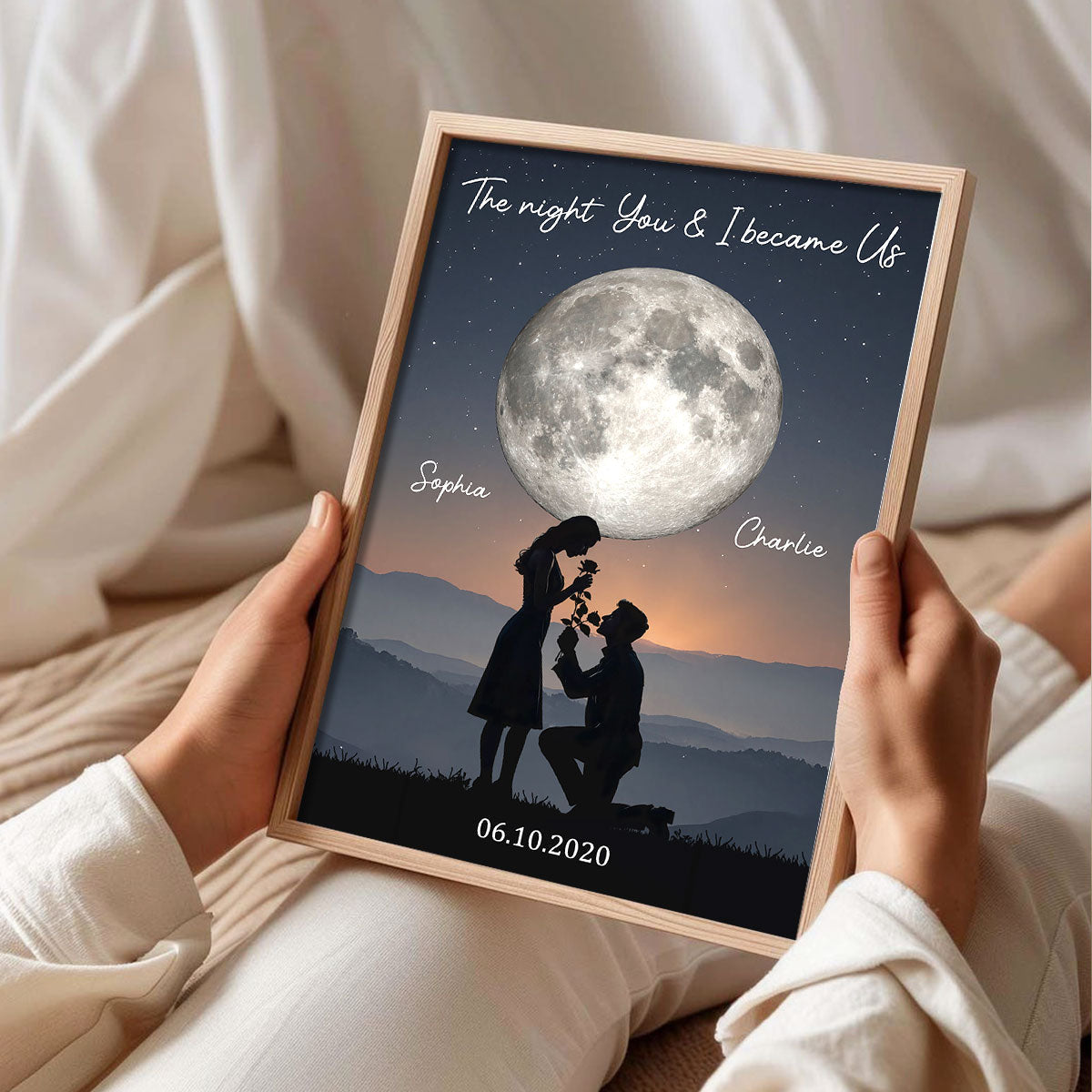The Night You & I Became Us Couple Moon Phase - Personalized Poster - Anniversary, Valentine's Day Gift, Gift For Him, Gift For Her
