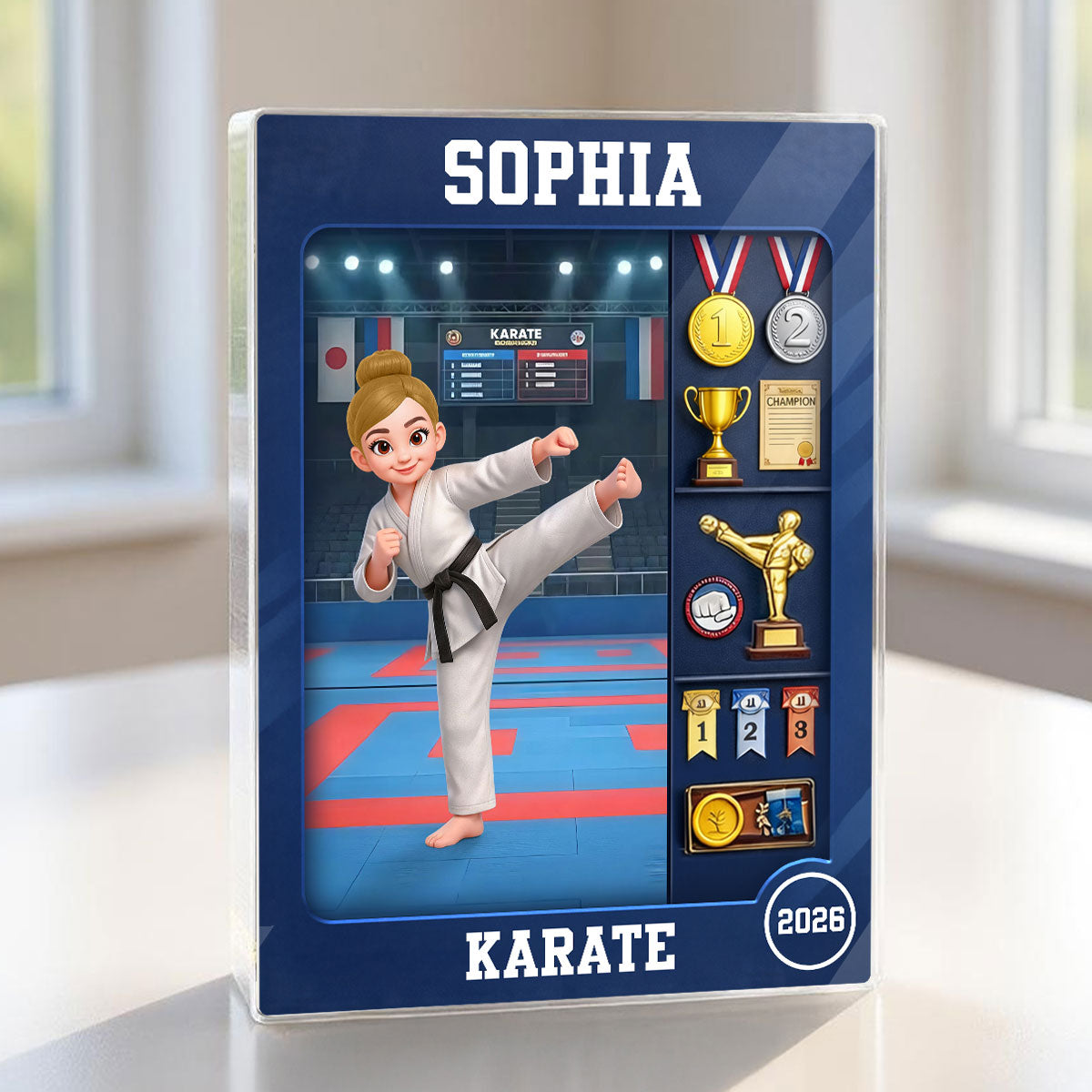 Karate Woman Action Figure - Personalized Acrylic Block Plaque - Gift For Karateka