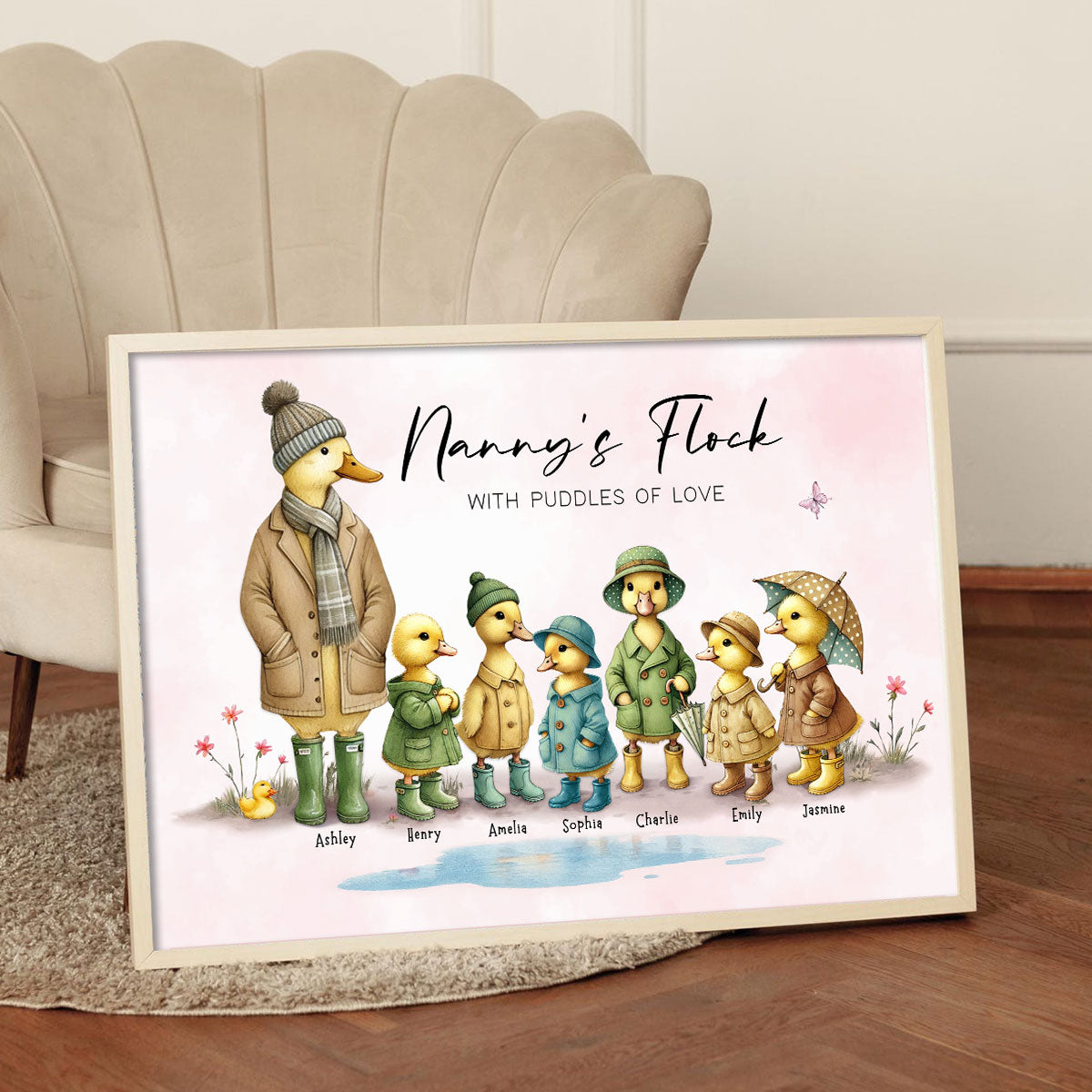 Nanny's Flock Gift For Grandma Nana Grammy Cute Ducks Personalised Poster, Gift
