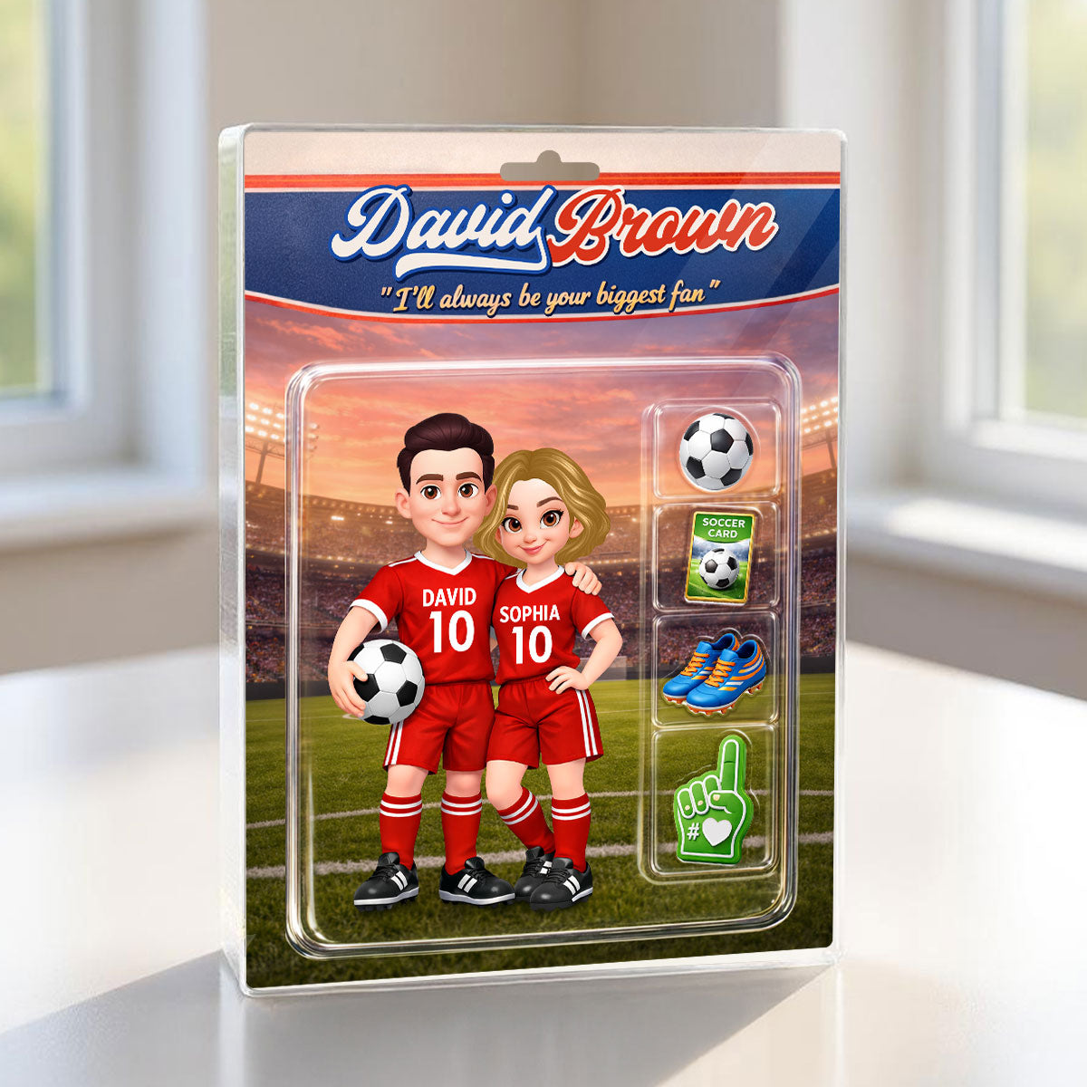 Soccer Couple I'll Always Be Your Biggest Fan Custom Action Figure - Personalized Acrylic Block Plaque - Sentimental Gift for Him, for Her