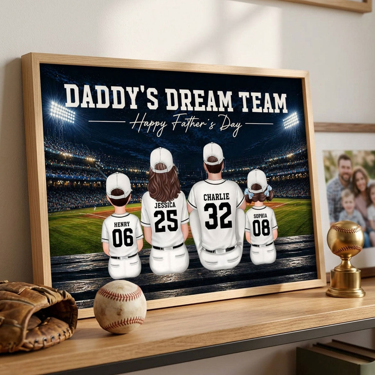 Baseball Friday Night Stadium Lights Daddy's Dream Team - Personalized Poster - Father's Day Gift For Baseball Dad, Husband