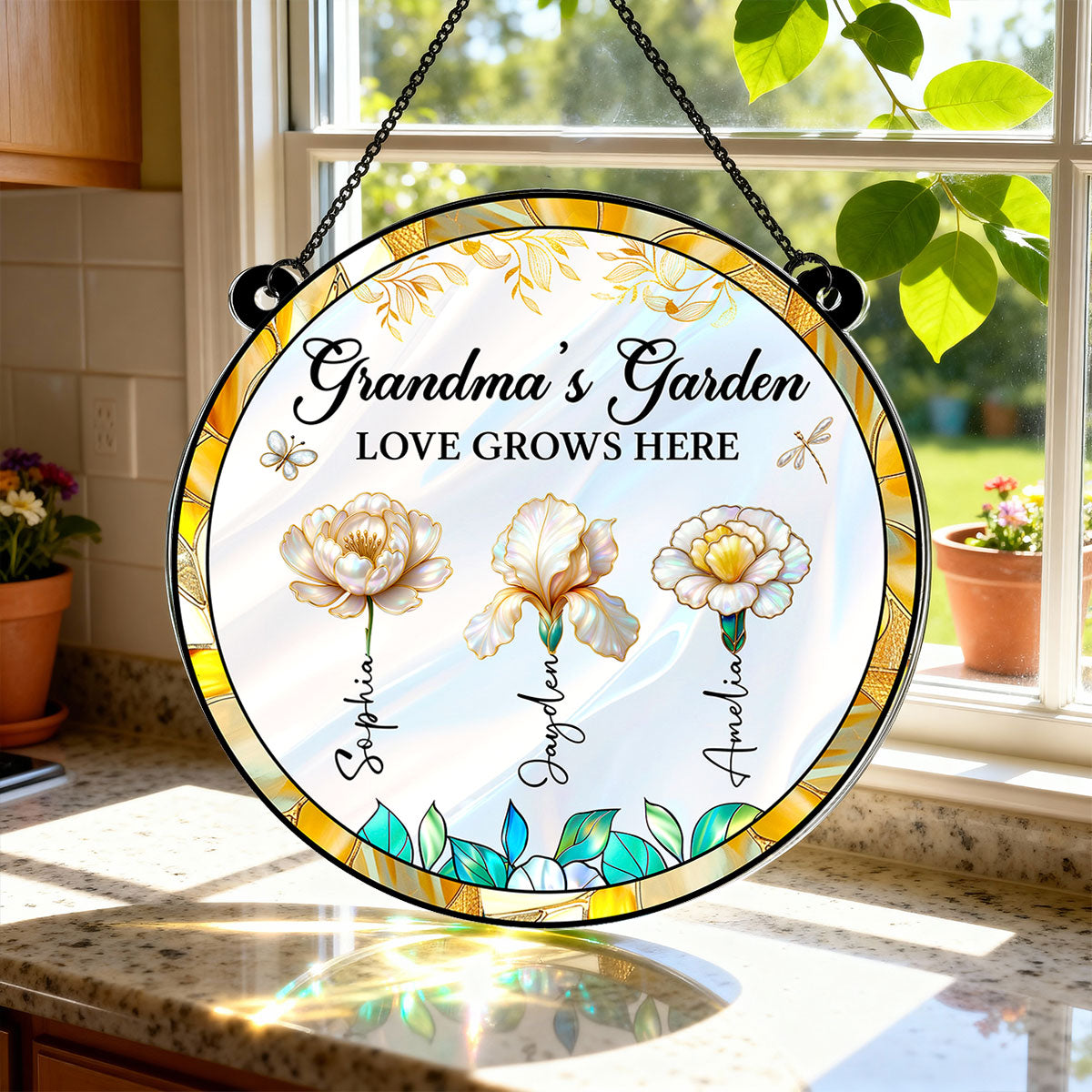 Grandma's Garden 3D Effect Birth Month Flowers - Personalized Suncatcher - Christmas, Birthday, Mother's Day Gift For Grandma